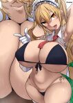 absurd_res animal_humanoid big_breasts bikini biped blonde_hair breasts clothing dragon dragon_humanoid female fingers hair hi_res huge_breasts humanoid maid_headdress miss_kobayashi&#039;s_dragon_maid open_mouth pupils side-tie_bikini string_bikini swimwear thick_thighs tohru_(dragon_maid) tomodachi tongue tongue_out