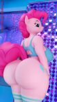 3d_(artwork) absurd_res anthro bedroom_eyes big_breasts big_butt biped bottomless bra breasts butt clothed clothing digital_media_(artwork) equid equine eyelashes female floppyhuman friendship_is_magic hair hasbro hi_res huge_butt legwear looking_at_viewer looking_back mammal my_little_pony narrowed_eyes pink_body pink_hair pinkie_pie_(mlp) pupils seductive smile solo tail tail_aside thick_thighs thigh_highs underwear