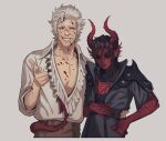  astarion baldur&#039;s_gate baldur&#039;s_gate_3 black_jacket black_sclera blood blood_on_clothes blood_on_face collared_shirt colored_sclera colored_skin demon_girl demon_tail dungeons_and_dragons highres horns jacket pointing pointing_at_viewer pointy_ears red_eyes red_skin shirt short_hair short_sleeves simple_background sweetlychii tail white_background white_shirt 