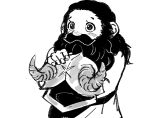  1boy alternate_race beard blush cross dot_8o dungeon_meshi facial_hair fake_horns greyscale hair_slicked_back halfling hand_up helmet holding holding_helmet horned_helmet horns large_ears long_beard long_hair looking_ahead male_focus monochrome mustache nose_blush senshi_(dungeon_meshi) simple_background sleeveless solo unworn_headwear unworn_helmet upper_body 