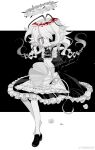  apron black_dress black_footwear blush_stickers braid colored_skin commission dress eyepatch flower frilled_dress frills full_body grey_eyes halo highres maid_apron meyou_0319 original red_eyes rose shoes sitting smile twin_braids two-tone_background two-tone_eyes white_flower white_hair white_rose white_skin 