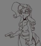 2024 anthro biped clothed clothing dress equid equine eyewear female friendship_is_magic glasses gun hair handbag hasbro hi_res horn long_hair mammal monochrome my_little_pony ranged_weapon rarity_(mlp) simple_background solo tabuley unicorn weapon