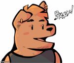 2023 animated anthro barking black_clothing black_nose black_shirt black_tank_top black_topwear blush brown_body brown_fur canid canine canis clothing domestic_dog dot_eyes ear_piercing ear_ring english_text fur half-length_portrait low_res male mammal open_mouth piercing pink_blush pink_tongue portrait ring_piercing shirt simple_background snout solo tank_top text tohfu tongue topwear white_background