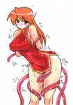  android blush breasts brown_eyes china_dress chinese_clothes covered_nipples dress kikuta large_breasts orange_hair pussy_juice robot_ears serio simple_background solo tentacles to_heart trembling 
