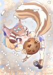  absurdres animal_ears boots brown_eyes brown_hair chipmunk_ears chipmunk_girl chipmunk_tail cookie cookie_clicker eating extra_ears food gloves highres kemono_friends kemono_friends_v_project parody ribbon saival_cat short_hair shorts siberian_chipmunk_(kemono_friends) tail thighhighs virtual_youtuber 