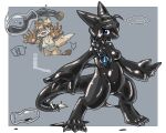 2023 5:4 anthro before_and_after blue_eyes braided_hair breasts brown_hair canid directional_arrow dragon exclamation_point female goo_transformation grey_background hair latex mammal matsukura nude open_mouth simple_background solo species_transformation standing surprise tail transformation