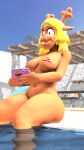 3d_(artwork) absurd_res anthro bikini blonde_hair breasts clothing curvy_figure daemont92 deer deltarune digital_media_(artwork) female game_boy_advance game_boy_family hair hi_res mammal navel new_world_deer nintendo noelle_holiday reindeer sitting solo source_filmmaker swimming_pool swimwear thick_thighs under_boob undertale_(series) voluptuous water wide_hips