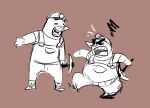 angry animal_crossing anthro armor clothing don_resetti duo eulipotyphlan eyes_closed hard_hat headgear helmet male mammal marimosgoldfish mole_(animal) mr._resetti nintendo open_mouth overalls overweight overweight_male shirt topwear