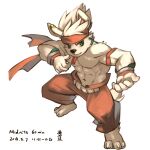 abs ainro anthro biceps bottomwear canid canine canis clothing domestic_dog dong_xuan ear_piercing elysium_above fur green_eyes hair male mammal muscular muscular_anthro muscular_male pants pecs piercing pose shirtless_male smile solo white_body white_fur