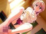  barefoot censored feet footjob game_cg green_eyes ichinose_kyou imitation_lover izumi_mahiru mosaic_censoring orange_hair panties penis smirk solo_focus underwear 