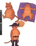 anthro bow_ribbon chubby_male domestic_cat dreamworks felid feline felis feral fluffy fur green_eyes male mammal mostly_nude_anthro orange_body orange_fur pillow puss_in_boots_(character) puss_in_boots_(dreamworks) resting scoutronnie sitting solo standing tabby_cat