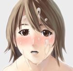  bad_id bad_pixiv_id blush brown_eyes brown_hair copyright_request cum facial lowres solo yahako 