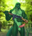  absurd_res anthro g3 genitals hi_res komodo_dragon lizard male monitor_lizard muscular nsfw nude penis reptile scalie solo variri 