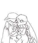  2016 ambiguous_gender bodily_fluids cheek_tuft clothed clothing crying cute_fangs digital_drawing_(artwork) digital_media_(artwork) duo eyes_closed facial_tuft fully_clothed hat headgear headwear king_of_sorrow klonoa klonoa_(series) long_ears monochrome one_eye_closed open_mouth tears tuft video_games yosshi_(yo41) 