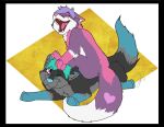 blue_body blue_fur blue_hair blue_nose blue_tail canid canine dipstick_tail duo feral fox fur grey_body grey_fur grey_tail hair heart_(marking) mammal markings multicolored_body multicolored_fur multicolored_tail open_mouth pink_body pink_fur pink_tail purple_body purple_fur purple_hair purple_tail tail tail_markings two-colored_tail two_color_fur white_body white_fur white_tail yoko_(yoko_darkpaw) yoko_darkpaw yuki_darkpaw