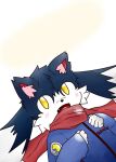  2015 ambiguous_gender black_body black_fur black_nose blue_clothing blue_shirt blue_topwear blush blush_lines clothing cute_fangs dipstick_ears fur hand_on_chest inner_ear_fluff kemono klonoa klonoa_(series) looking_up multicolored_body multicolored_ears multicolored_fur no_pupils open_mouth pac-man pac-man_(series) red_inner_ear red_scarf scarf shirt solo text topwear tuft two_tone_body two_tone_face two_tone_fur video_games white_body white_fur white_hands white_inner_ear_fluff yellow_eyes yosshi_(yo41) 