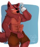  5_fingers abs anthro balls big_balls big_penis canid canine clothing digital_media_(artwork) erection eye_patch eyewear fingers five_nights_at_freddy&#039;s fox foxy_(fnaf) fur genitals hair hi_res hook humanoid_genitalia humanoid_penis looking_at_viewer male mammal mature_anthro mature_male muscular muscular_anthro muscular_male pecs penis red_body red_fur scottgames simple_background sleepywozzy smile solo teeth video_games 