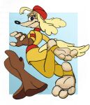  anthro barefoot canid canine canis chellymirage clothing cuphead_(game) domestic_dog feet female fingerless_gloves gloves handwear hi_res looking_at_viewer mammal pilot_saluki_(cuphead) soles solo toes video_games 