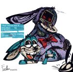  absurd_res angry animatronic annoyed anthro bow_tie five_nights_at_freddy&#039;s five_nights_at_freddy&#039;s_2 furrllow glowing group half-closed_eyes hi_res lagomorph leporid machine male mammal narrowed_eyes rabbit robot scottgames shadow_bonnie_(fnaf) smile teeth toy_bonnie_(fnaf) trio video_games withered_bonnie_(fnaf) 
