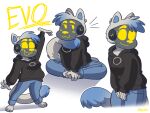  anthro barefoot big_breasts big_butt black_clothing black_hoodie black_topwear blue_body blue_fur blue_hair bottomwear breasts butt character_collage character_name chubby_anthro chubby_belly chubby_female clothing denim denim_clothing evo_cyber_mink_(oc) feet female fluffy fluffy_ears fluffy_hair fluffy_tail fur hair hi_res hoodie jeans madmoose2072 mammal mink model_sheet mustelid musteline overweight overweight_anthro overweight_female pants protogen_visor simple_background sketch_page slightly_chubby solo thick_thighs topwear true_musteline white_background white_body white_fur white_hair wide_hips yellow_eyes 