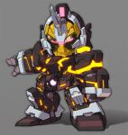  chibi crossover glowing grey_background gundam gundam_unicorn kamen_rider kamen_rider_ghost kamen_rider_ghost_(series) mecha mobile_suit no_humans psycho_frame redesign robot sd_gundam standing susagane unicorn_gundam 