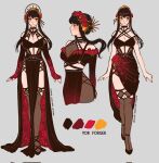  alternate_costume black_dress breasts cleavage dress earrings flower gold_earrings gold_hairband hannahartwork high_heels highres jewelry lips pelvic_curtain red_flower red_rose rose sleeveless smile spy_x_family tagme thighhighs two-sided_dress two-sided_fabric yor_briar 