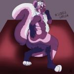  angry_furret anthro balls belly big_belly big_butt blue_body blue_fur butt claws digital_media_(artwork) facial_hair fluffy fluffy_tail fur genitals goatee hair hi_res huge_butt long_hair looking_back male mammal mephitid miiko_van_riswyk moobs multicolored_body multicolored_fur navel nipples nude overweight overweight_anthro overweight_male paws pink_body pink_fur pink_hair purple_body purple_fur purple_hair simple_background skunk solo spotted_skunk text thick_thighs tuft white_body white_fur white_hair wide_hips 