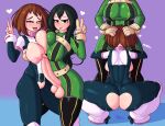  &lt;3 &lt;3_eyes asui_tsuyu big_penis clothing costume cuchuflin duo fellatio female forced forced_oral genitals gesture hand_on_head hi_res huge_penis human intersex intersex/female mammal my_hero_academia ochaco_uraraka oral penile penis sex tits_out v_sign 