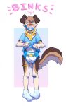  anthro band-aid bandage bandana_on_neck binks biped canid canine canis clothed clothing clothing_lift diaper domestic_dog footwear foxehhyz hi_res infantilism male mammal pacifier_in_mouth pink_nose shirt shirt_lift socks solo solo_focus topwear worried_look yellow_eyes 