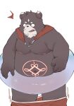  2022 anthro belly big_belly bottomwear clothed clothing convenient_censorship hi_res humanoid_hands kemono male mammal moobs navel nipples overweight overweight_male partially_clothed shorts shorts_down simple_background solo surprise ursid yimingsama 