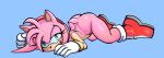  amy_rose anthro ass_up boots butt clothing eulipotyphlan female footwear fours_(artist) gloves green_eyes hair handwear hedgehog hi_res lying mammal on_front pink_body pink_hair sega shazy_(artist) side_view solo sonic_the_hedgehog_(series) 