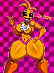  &lt;3 &lt;3_eyes animatronic anthro avian bib big_breasts bird black_sclera breasts chicken clothing doll_joints drawsfigures eyelashes featureless_breasts female five_nights_at_freddy&#039;s five_nights_at_freddy&#039;s_2 galliform gallus_(genus) gesture hand_on_hip head_feathers head_tuft hi_res machine navel panties phasianid pink_background pink_clothing pink_panties pink_underwear purple_background robot rosy_cheeks scottgames sharp_teeth simple_background smile solo teeth text thick_thighs toy_chica_(fnaf) tuft underwear v_sign video_games white_eyes wide_hips yellow_body 