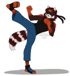  2022 4_toes 5_fingers ailurid anthro clothed clothing digital_media_(artwork) feet fingers hi_res kittydee male mammal red_panda smile solo standing toes 