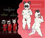 6:5 anthro artist_logo bear belly big_butt big_eyes bite blue_body blue_eyes blue_fur blush bodily_fluids breasts brother_(lore) brother_and_sister_(lore) butt clothing covering covering_breasts cult_of_the_lamb dialogue_box embarrasment embarrassed english_text eyelashes facial_scar female finger_bite finger_in_mouth flustered follower_(cult_of_the_lamb) fur giant_panda group hand_on_breast hi_res jalala_(cult_of_the_lamb) leaf leaf_censor logo male mammal massive_monster_(studio) mephitid navel nude overweight overweight_anthro overweight_female panda-moan-yum rinor_(cult_of_the_lamb) robe running scar shocked sibling_(lore) sister_(lore) skunk stinky(cult_of_the_lamb) sweat sweatdrop text thick_arms thick_thighs thought_bubble trio watermark white_body white_fur yarlen_(cult_of_the_lamb)