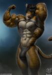  anthro bottomwear clothing felid hi_res jaguar jugg4 loincloth male mammal muscular muscular_male pantherine presenting solo 