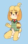  absurd_res animal_crossing anthro balls blush bottomless bottomless_male canid canine canis clothed clothing crossgender domestic_dog genitals hi_res humanoid_genitalia humanoid_penis isabelle_(animal_crossing) male mammal necktie nintendo penis porldraws shih_tzu simple_background solo sweater sweater_vest topwear toy_dog vest video_games 