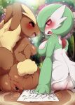  &lt;3 &lt;3_eyes 2022 anthro anus aroused blurred_background blush bodily_fluids breasts butt butt_grab dagasi detailed_background digital_media_(artwork) drooling duo female gardevoir genital_fluids genitals hand_on_butt hi_res hypnosis lagomorph leporid looking_at_viewer looking_back lopunny mammal medium_breasts mind_control nintendo open_mouth outside pok&eacute;mon pok&eacute;mon_(species) pseudo_clothing pseudo_hair pussy pussy_juice rear_view saliva submissive submissive_female sweat tree_stump video_games y_anus 