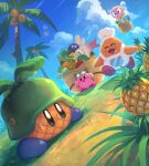  :d ^_^ apple apron banana blue_eyes blue_sky bronto_burt carrying chef_hat chef_kawasaki closed_eyes cloud coconut colored_skin commentary_request drooling eyewear_on_head food fruit gooey_(kirby) hat highres kirby kirby_(series) melon no_humans open_mouth outdoors palm_tree pineapple pink_skin radish sky smile standing star-shaped_eyewear star_(symbol) suyasuyabi sweatdrop tree twitter_username waddle_doo watermelon white_apron white_hat 