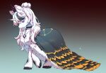  2022 ambiguous_gender cape clothing crown digital_media_(artwork) equid equine eyelashes fan_character feral fur hair hair_bun hasbro hi_res hooves horn looking_down mammal my_little_pony purple_eyes solo swaybat tuft unicorn unicorn_horn walking white_body white_fur 