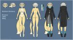  absurd_res anthro blue_eyes breasts canid canine cloak clothing dark_outfit evgheshkafx female footwear fox genitals hair hi_res looking_at_viewer mammal model_sheet nipples nude pussy shoes short_hair smile sneakers solo tall white_hair yellow_body 