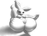  absurd_res anthro anus big_butt breasts butt butt_grab dipstick_ears featureless_breasts female genitals hand_on_butt hi_res huge_butt looking_at_viewer lying monochrome multicolored_ears navel nintendo on_back open_mouth pichu plump_labia pok&eacute;mon pok&eacute;mon_(species) pussy solo starstrikex video_games 