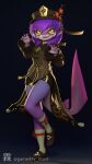  5_fingers anthro clothing cute_fangs female fingers fish genshin_impact hair hi_res hu_tao_(genshin_impact) lin_artist looking_at_viewer marine purple_body purple_hair shark solo video_games yellow_eyes 