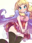  1girl blonde_hair blue_eyes blush breasts cape closed_mouth dress highres long_hair monica_(romancing_saga_3) moyamu panties romancing_saga_3 saga simple_background smile solo thighhighs underwear white_background 