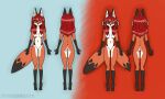  anthro breasts canid canine evgheshkafx female fox fur fur_markings genitals green_eyes hair hi_res long_hair looking_at_viewer mammal markings multi_eye multi_tail nude pussy red_hair skinny small_breasts solo succubus suzanne_(evgheshkafx) 