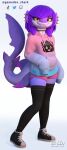  5_fingers absurd_res anthro clothing cute_fangs female fingers fish hair hi_res lin_artist looking_at_viewer marine purple_body purple_hair shark solo yellow_eyes 