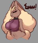  absurd_res anthro big_breasts breasts clothing collar female grey_background hi_res looking_at_viewer lopunny nintendo pok&eacute;mon pok&eacute;mon_(species) saltyxodium shirt simple_background spiked_collar spikes topwear video_games 