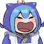  1girl apron ash_baby_(meme) blue_hair closed_eyes dragon_girl dragon_horns duel_monster hatano_kiyoshi horns laundry_dragonmaid maid meme solo upper_body wa_maid white_background wide_mouth yu-gi-oh! 