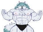  abs anthro biceps big_muscles black_nose blue_body blue_eyes blue_fur brand_new_animal canid canine canis chest_tuft flexing fur hi_res huge_muscles hyper hyper_muscles inner_ear_fluff kinaruoopsy male mammal multicolored_body multicolored_fur muscular muscular_anthro muscular_male navel nipples pecs pink_nipples shirou_ogami simple_background solo studio_trigger tuft veiny_muscles white_body white_fur wolf 