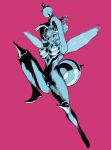  1girl abdomen_tail ahn_dongshik antennae armpits arms_up arthropod_girl bee_girl blue_theme bracelet breasts breasts_apart compound_eyes darkstalkers extra_eyes full_body fur_bracelet fur_collar furry furry_female highleg highleg_leotard highres insect_wings jewelry knee_spikes large_breasts leotard limited_palette long_hair looking_down monster_girl motion_blur outstretched_crossed_arms pink_background pointy_breasts q-bee sharp_teeth short_hair smile solo stinger striped_clothes teeth thick_thighs thighs tongue tongue_out updo wings 