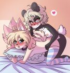  &lt;3 absurd_res anthro anthro_on_anthro anthro_penetrated anthro_penetrating anthro_penetrating_anthro big_ears blonde_hair blush breasts bunnybits clothing collar collar_pull digital_media_(artwork) duo embrace female giant_panda gynomorph gynomorph/female hair hi_res hug hugging_from_behind intersex intersex/female legwear licking licking_lips licking_own_lips mammal nude penetration raised_tail self_lick sex shaded short_tail thick_thighs thigh_highs tongue tongue_out ursid 